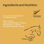 Nutritional label for a product with horse illustration on a yellow background