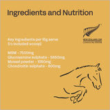 Nutritional label for a product with horse illustration on a yellow background