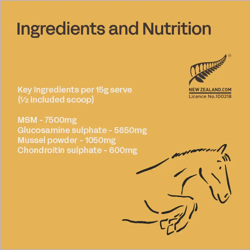 Nutritional label for a product with horse illustration on a yellow background