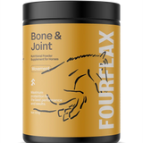 Fourflax Bone & Joint supplement container for horses on a white background