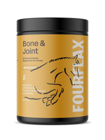 Fourflax Bone & Joint supplement container for horses on a white background