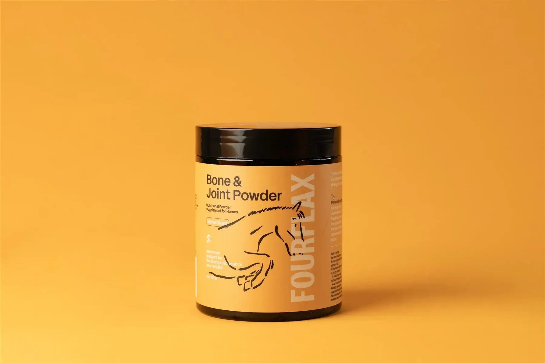 Jar of Fourflax Bone & Joint Powder on a yellow background