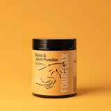 Jar of Fourflax Bone & Joint Powder on a yellow background