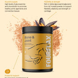 Fourflax Bone & Joint supplement container with text on a beige background