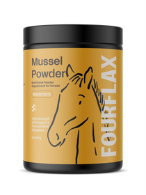 Fourflax Mussel Powder supplement for horses on a white background