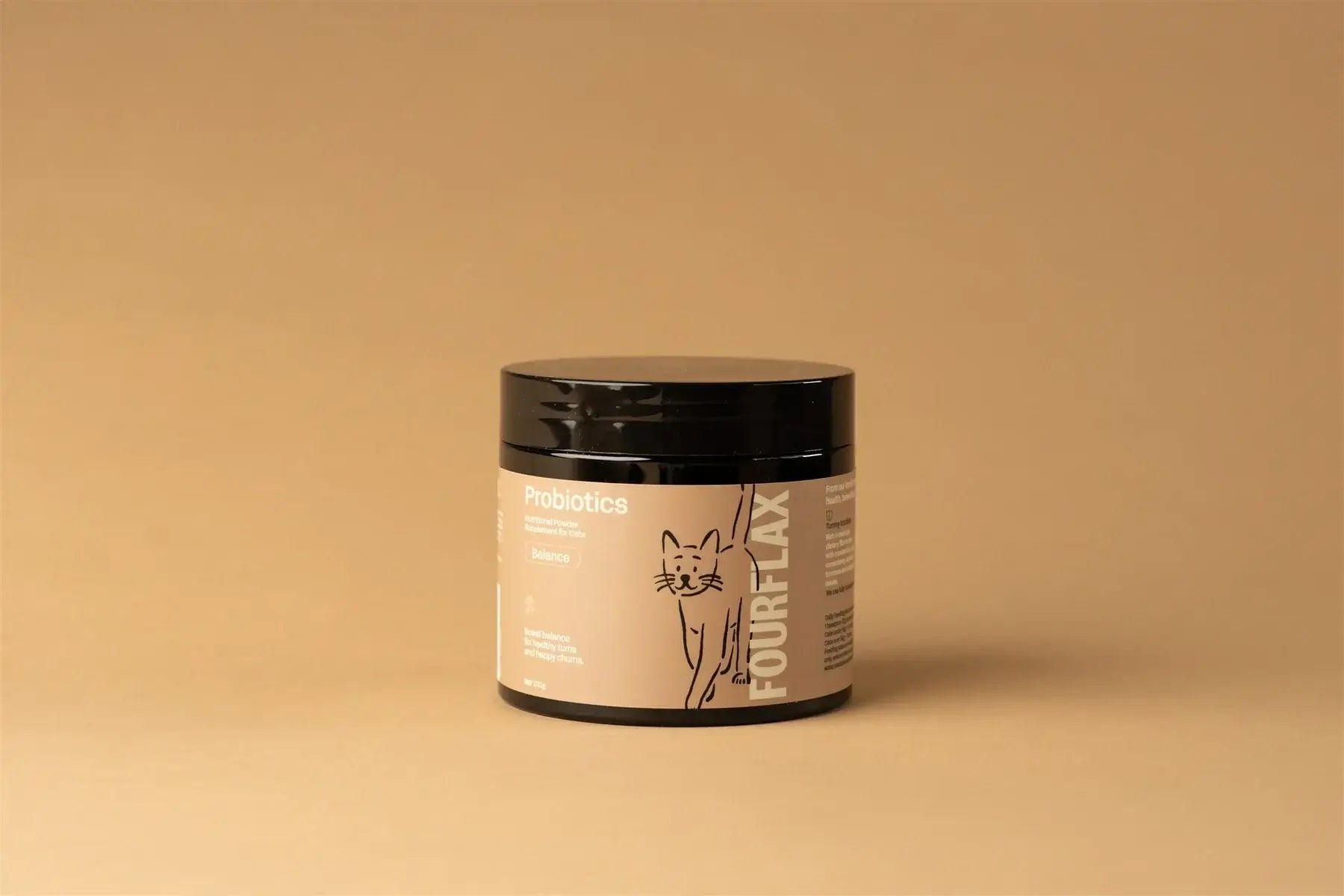 Jar of Fourflax product on a beige background