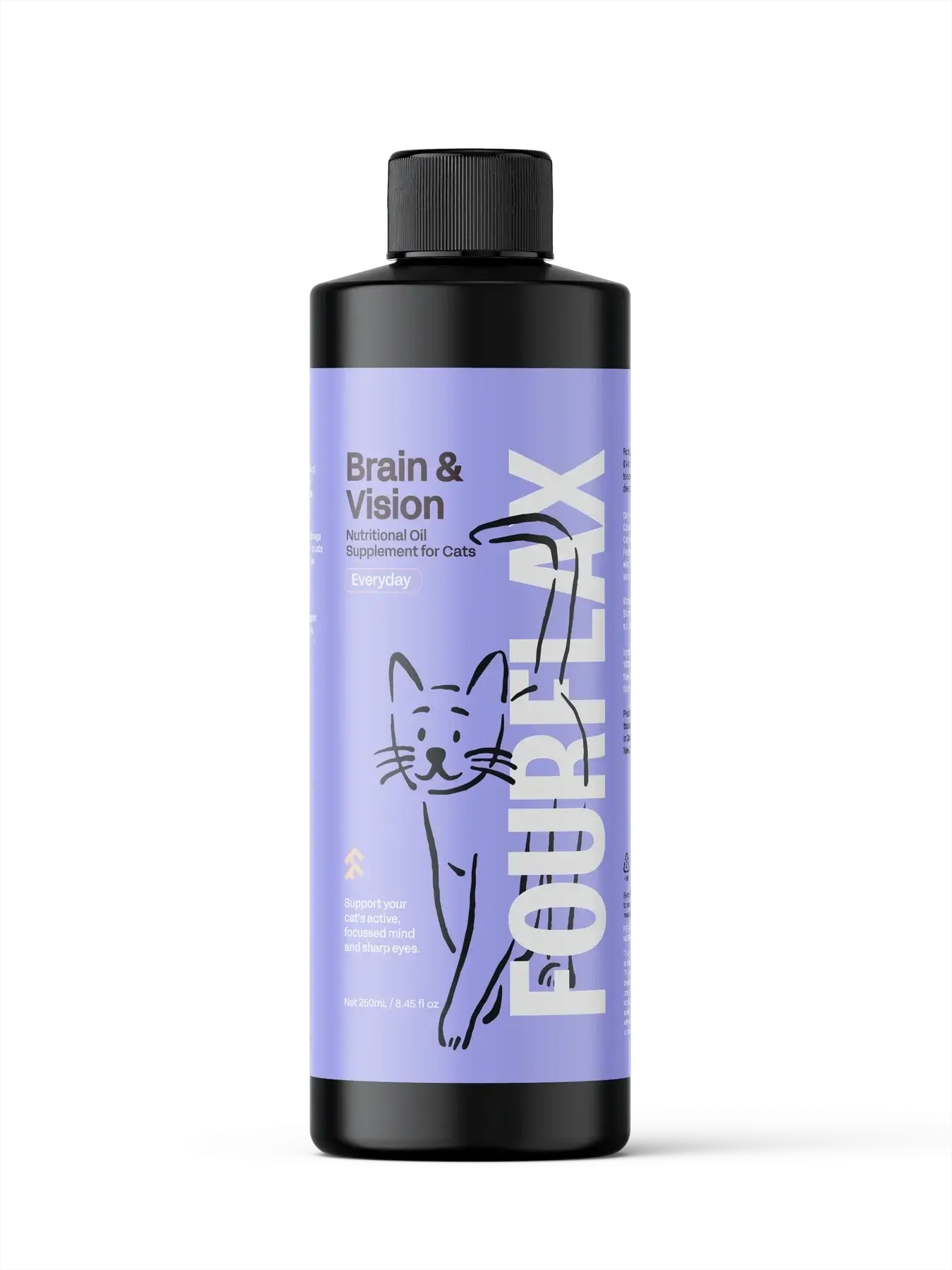 Fourflax Feline Fish & Flax 250ml fish and flax oil supplement for brain health in cats.