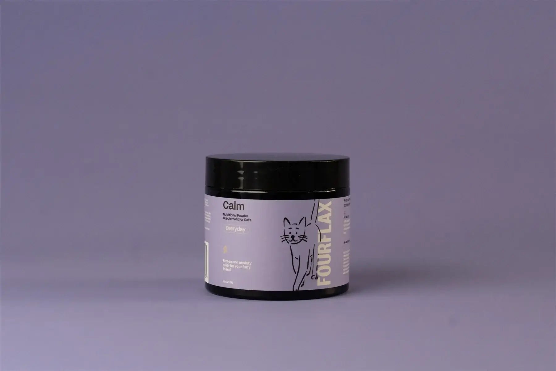 Jar labeled 'Calm' by Fourflax on a gray background
