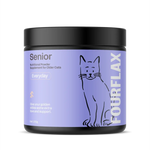 FourFlax Senior cat supplement jar on a white background