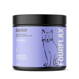 FourFlax Senior cat supplement jar on a white background