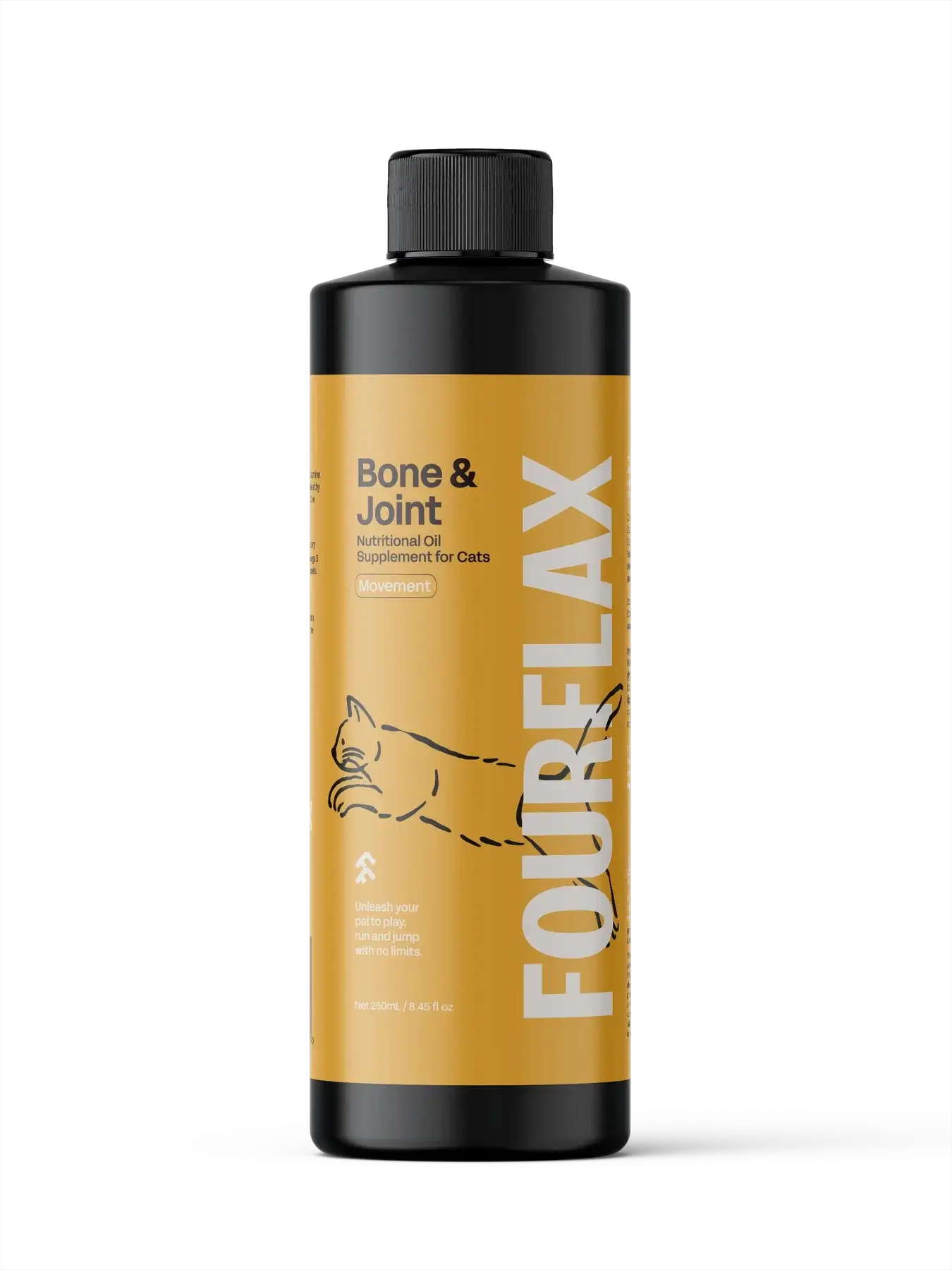 FourFlax Bone & Joint supplement bottle for cats on a white background