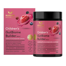 Harker Herbals Children's Gut Biome Builder 160g packaging – Windback NZ.