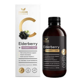 Harker Herbals Vitamin C Elderberry + Zinc 200ml packaging – Windback NZ.