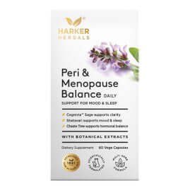Harker Herbals Peri & Menopause Balance 60 caps packaging – Windback NZ.