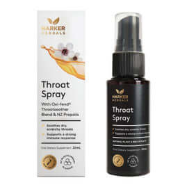 Harker Herbals Throat Spray 30ml packaging – Windback NZ.