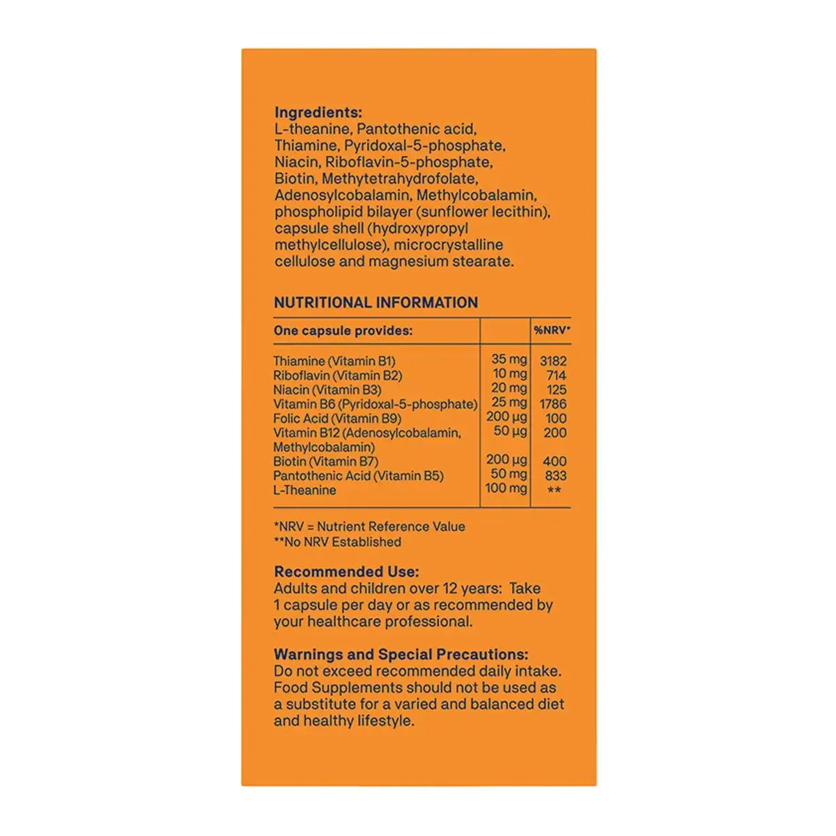 Natroceutics® Activated B-Complex 30 caps ingredients and nutritional information label