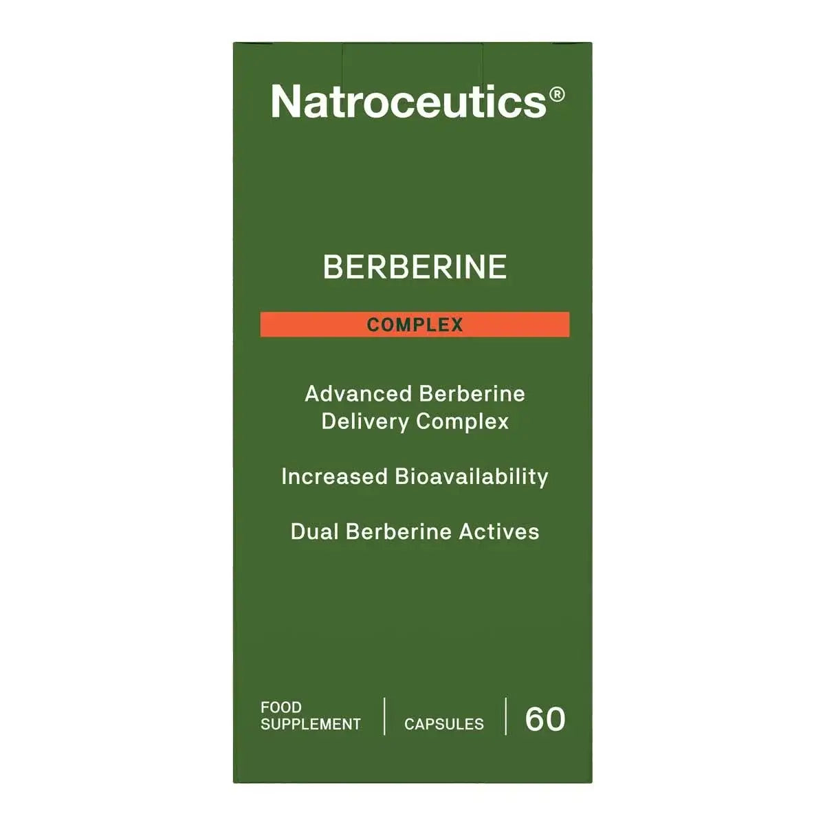 Natroceutics® Berberine Complex 60 caps packaging with advanced delivery technology for metabolic and gut support.