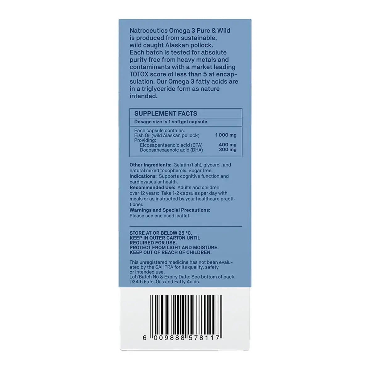 Natroceutics® Omega 3 Pure and Wild 60 caps product information and supplement facts label