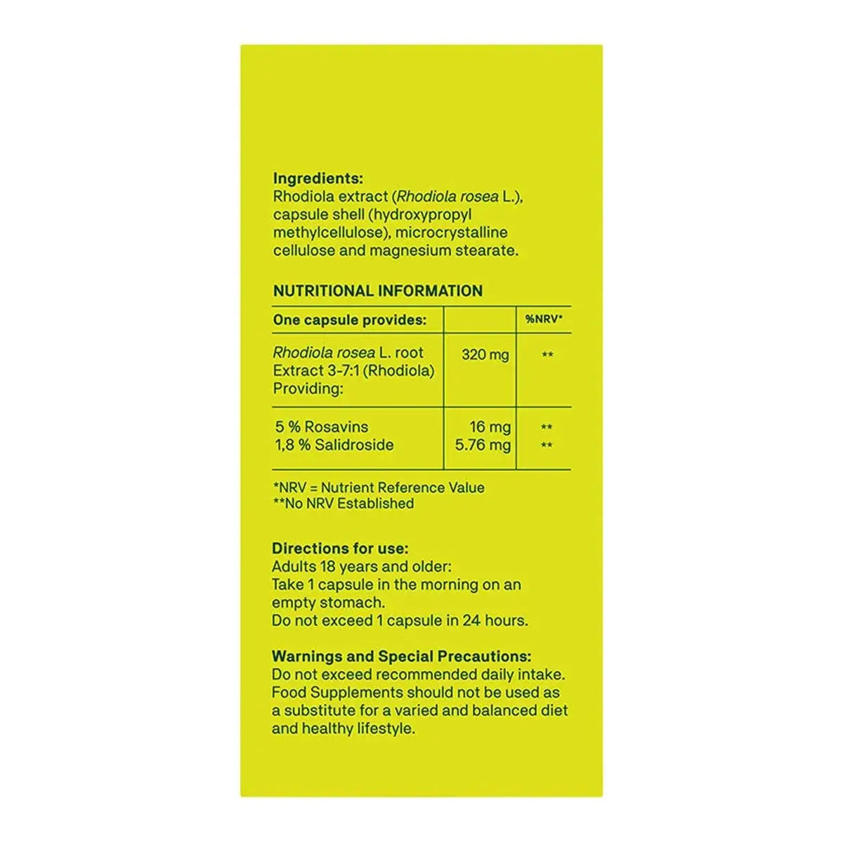 Natroceutics® Rhodiola BioActive 30 caps nutritional information panel showing ingredients and dosage guidelines.