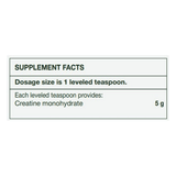 Supplement facts for Natroceutics® Creatine Bioactive 240g showing dosage size and creatine monohydrate content.