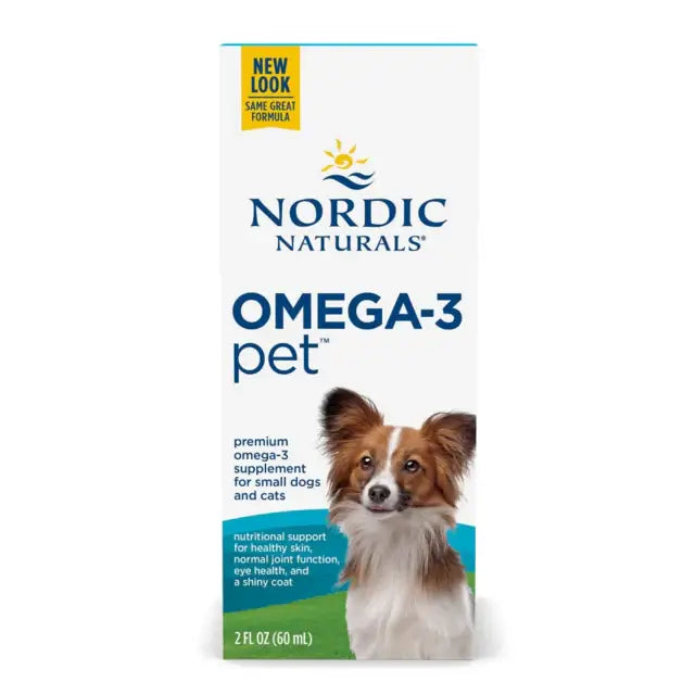 Nordic Naturals Omega-3 Pet Liquid 60ml for dogs and cats, premium omega-3 supplement in a 60ml bottle.