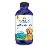 Nordic Naturals Pet Cod Liver Oil Liquid - Unflavoured 237ml in a blue bottle with a dog on the label.
