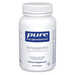 Pure Encapsulations Ashwagandha 60 Caps dietary supplement bottle for stress support.