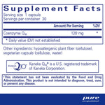 Supplement facts for Pure Encapsulations CoQ10 120mg 30 Caps, detailing coenzyme Q10 content and ingredients.