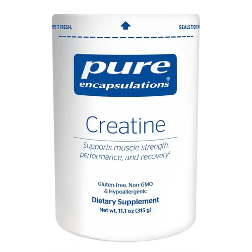 Pure Encapsulations Creatine 315g powder container, supports muscle strength, performance, and recovery.