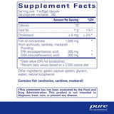 Supplement Facts for Pure Encapsulations EPA DHA Essentials 90 Caps, detailing ingredients and nutritional information.
