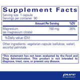 Supplement facts for Pure Encapsulations Magnesium (citrate) 90 Caps showing magnesium content and ingredients.