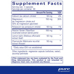 Supplement Facts of Pure Encapsulations Muscle Cramp/Tension Formula 60 Caps, highlighting calcium, magnesium, potassium, and herbal ingredients.