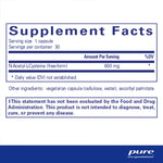 Supplement facts for Pure Encapsulations NAC 600mg 90 Caps, showing N-Acetyl-L-Cysteine dosage and ingredients.