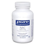 White supplement bottle labeled 'pure encapsulations' with NAC 900 mg on a white background