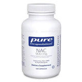 White supplement bottle labeled 'pure encapsulations' with NAC 900 mg on a white background