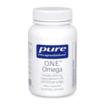 Pure Encapsulations O.N.E. Omega 60 Caps dietary supplement bottle with 1000 mg EPA and DHA per softgel.