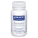 Bottle of pure encapsulations Resveratrol dietary supplement on a white background