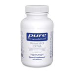 White supplement bottle labeled 'pure encapsulations Resveratrol EXTRA' on a white background