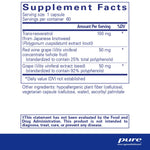 Supplement Facts for Pure Encapsulations Resveratrol Extra 120 Caps, showing ingredients and amounts per serving.