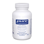 Supplement bottle labeled 'pure encapsulations UltraMag Magnesium' on a white background