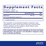 Supplement Facts for Pure Encapsulations UltraMag Magnesium 120 Caps, showing magnesium and other ingredients.