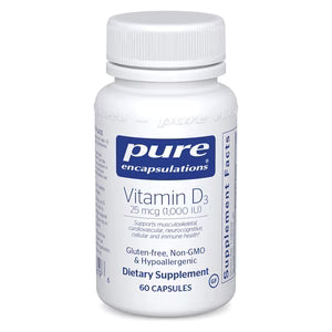 Pure Encapsulations Vitamin D3 25mcg 60 Caps Bottle