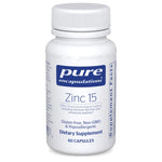 Pure Encapsulations Zinc 15 60 Caps dietary supplement bottle for immune health support.
