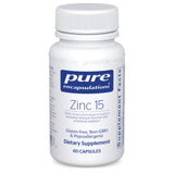 Pure Encapsulations Zinc 15 60 Caps dietary supplement bottle for immune health support.