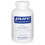 Pure Encapsulations Zinc Chewables Natural Orange 100 Tabs bottle showing immune support and dietary supplement details.