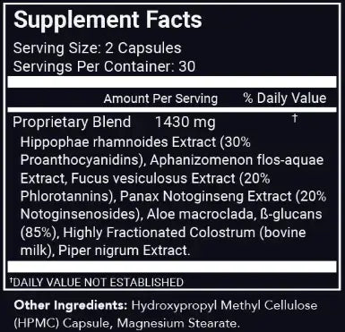 Supplement facts for Stemregen Release highlighting key ingredients and serving information.