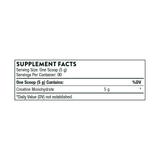 Thorne Creatine 450g supplement facts label showing serving size and creatine monohydrate content.