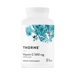 Thorne Vitamin C with Flavonoids 90 Caps dietary supplement bottle with 90 capsules in a modern design.