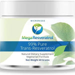 Mega Resveratrol supplement container with green leaf design on a white background