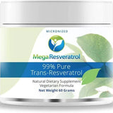 Mega Resveratrol supplement container with green leaf design on a white background